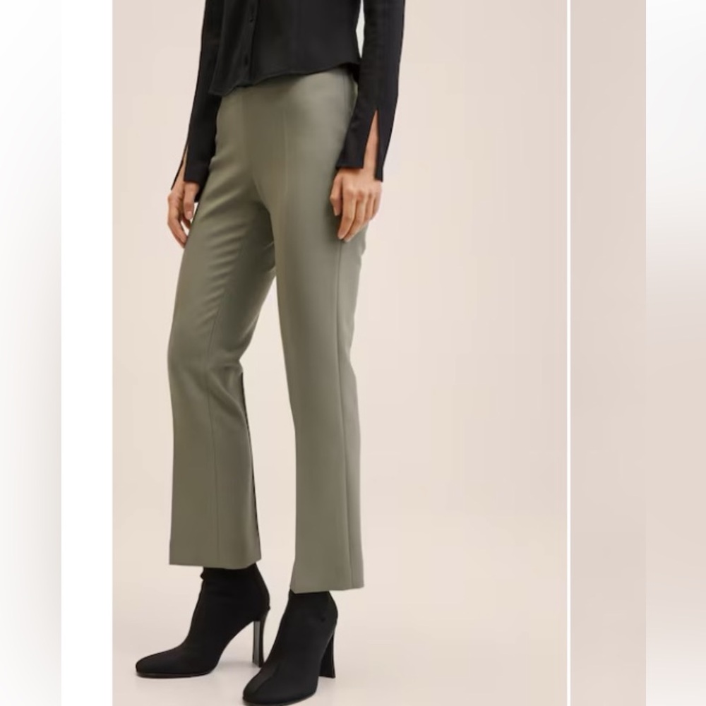 Mango Olive Green Women's Flare Crop Pants